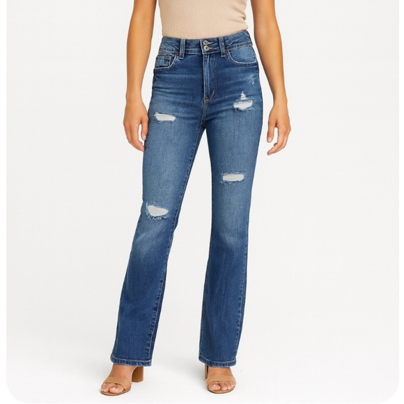 London Jeans bootcut sequined under holes distressed mid rise SZ 8 pants - Picture 1 of 10